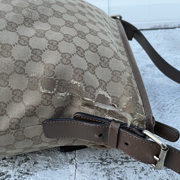 Gucci Women Hand Bag Brown GG Web Signature Canvas Shoulder Bag Italy Read Desc - Picture 7 of 12